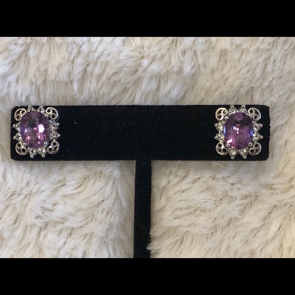 silver amethyst and cubic zirconia earrings